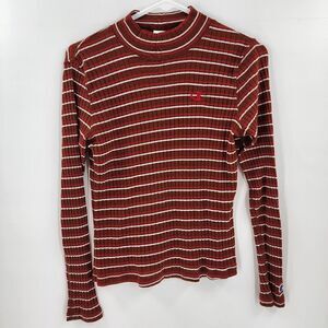 Champion small striped long sleeve crop top red trendy rare